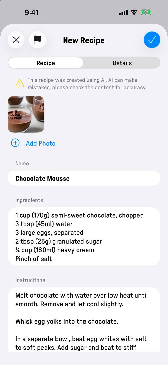 Importing a recipe in Plate by pointing the camera at a cookbook page.